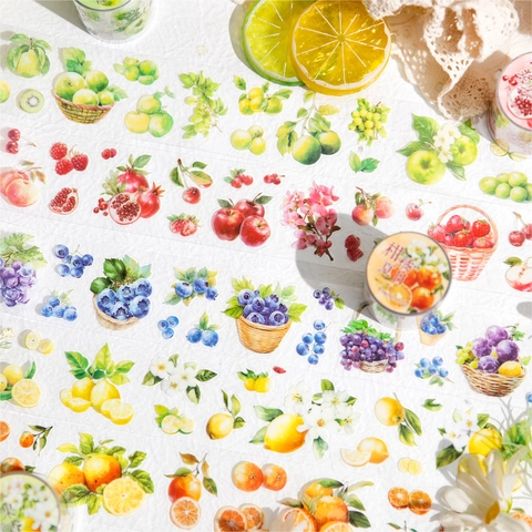 Cinta Decorativa de PET con Tema de Frutas Cinta Washi Troquelada de Aceite Especial para Scrapbooking Diarios Serie de Frutas de Verano Cítricos Bayas Uva Pegatinas