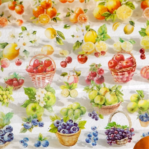 Cinta Decorativa de PET con Tema de Frutas Cinta Washi Troquelada de Aceite Especial para Scrapbooking Diarios Serie de Frutas de Verano Cítricos Bayas Uva Pegatinas