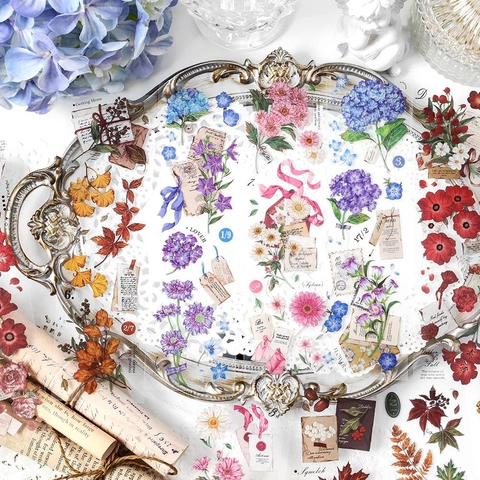 Vintage Floral PET Stickers For Scrapbooking DIY Crafting Mountain Forest Letter Series Transparent Botanical Waterproof Decals
