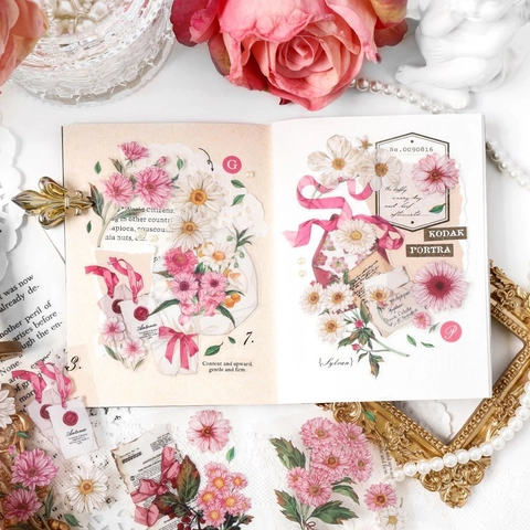 Vintage Floral PET Stickers For Scrapbooking DIY Crafting Mountain Forest Letter Series Transparent Botanical Waterproof Decals