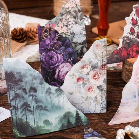 Autocollants de Coin Décoratifs Série Retro Story Interforest Papier Motif Fleurs Papillon Fournitures de Scrapbooking Collage