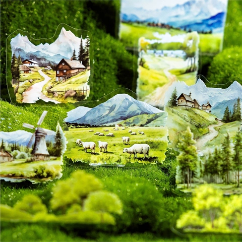 Transparente PET Landschafts Aufkleber Natur Wald Berge Serie Wasserdichte Dekorative Sticker Für Scrapbooking Journaling DIY Basteln