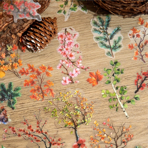 Transparent PET Botanical Branches Stickers Retro Natural Leaves Floral Decals For DIY Scrapbooking Journaling Decor Art Supplies