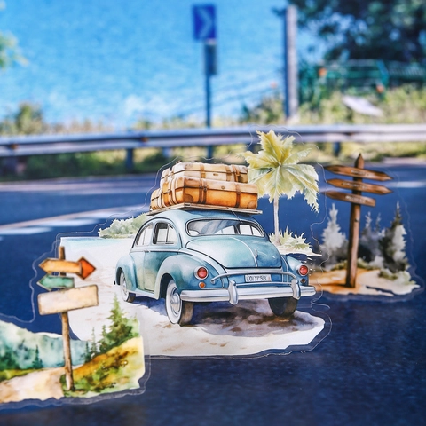 Adesivi PET Vintage Travel Highway Impermeabile Acquerello Retro Auto Paesaggio Adesivi Scrapbook Per Decorazione Diario