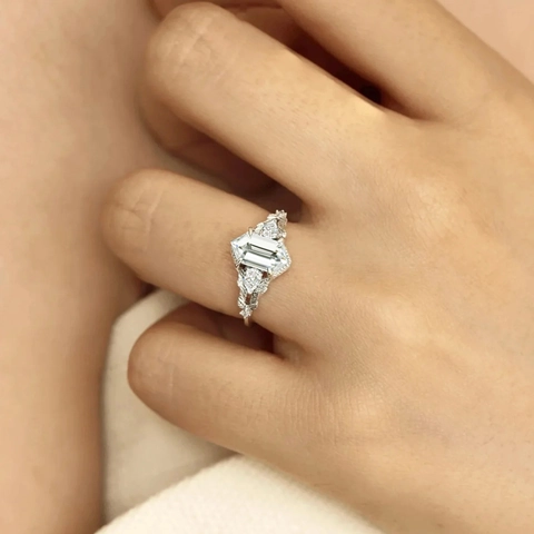 S925 Sterlingsilber Hexagon Zirkonia Ring Für Damen Vintage Blumenranke Zweig Blatt Design Mode Statement Fingerring Schmuck