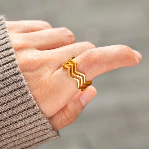 S925 Sterling Silver Triple Layer Wave Ring For Women Minimalist Adjustable Open Ring Geometric Ripple Statement Jewelry