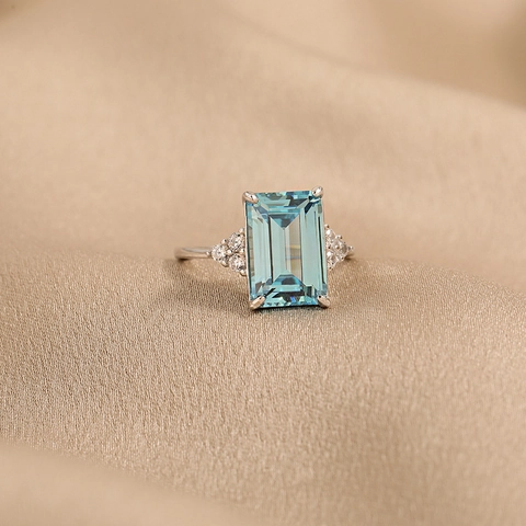 S925 Sterlingsilber Rechteckig Aquamarin Zirkonia Ring Elegant Modisch Geometrisch Eingelegt Fingerring Schmuck Für Damen