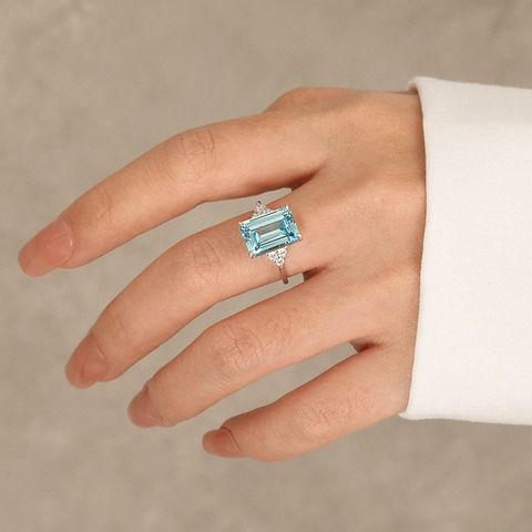 S925 Sterlingsilber Rechteckig Aquamarin Zirkonia Ring Elegant Modisch Geometrisch Eingelegt Fingerring Schmuck Für Damen