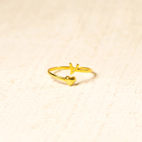 925 Sterling Silver Initial Letter Heart Open Ring Adjustable Fashion Western Jewelry Gold Plated Finger Ring For Women