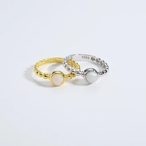 Elegant 925 Sterling Silver Beaded Band Ring For Women Round Opal Inlaid Fashion Finger Ring Gold Silver Plated Jewelry Gift