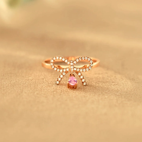 925 Sterling Zilveren Strik Ring Voor Vrouwen Roze Waterdruppel Strass Ingelegd Champagne Roségoud Verguld Mode Sieraden Cadeau