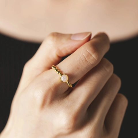 Elegant 925 Sterling Silver Beaded Band Ring For Women Round Opal Inlaid Fashion Finger Ring Gold Silver Plated Jewelry Gift