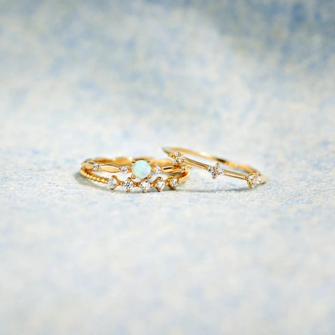 925 Sterling Silver Ring For Women Artificial Opal Flower Stackable Gold Plated Rhinestone Elegant Fashion Finger Jewelry