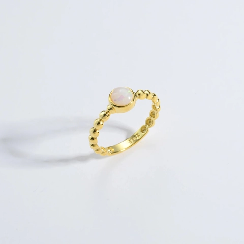 Vintage 925 Sterling Silver Ring For Women White Opal Inlaid Bubble Beaded Ring Elegant Minimalist Anniversary Jewelry Gift