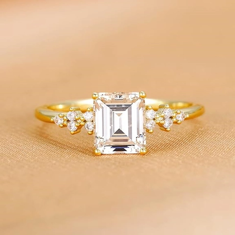 Anello in Argento Sterling 925 Rettangolare con Strass Taglio Smeraldo per Donna Moda Minimalista Geometrico Intarsiato Gioielli Regalo