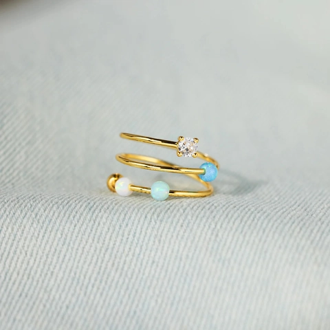 S925 Sterlingsilber Rotierender Stressabbau Ring Für Damen Dreischichtige Spirale Verstellbarer Ring Mit Künstlichem Opal Und Strass