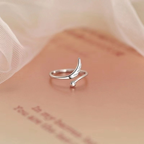 925 Sterlingsilber Engelsflügel Herz Offener Ring Für Damen Verstellbarer Platinierter Minimalistischer Mode Fingerschmuck