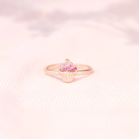 925 Sterling Zilver Creatieve Cupcake Ring Roségoud Verguld Ingelegde Roze Strass Dessert Ijs Ring Mode Sieraden Vrouwen