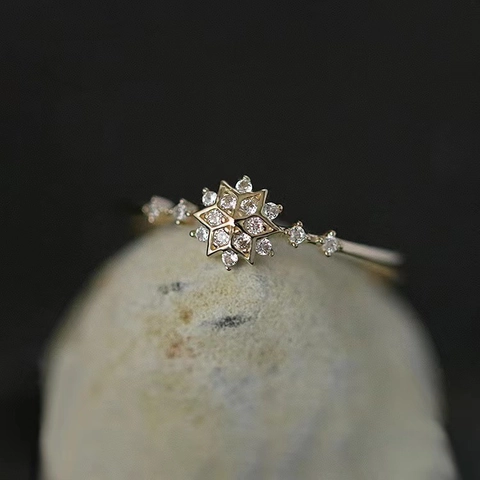Bague Étoile Hexagramme Flocon de Neige en Argent Sterling S925 pour Femme Élégante Bague Réglable avec Strass Pavé