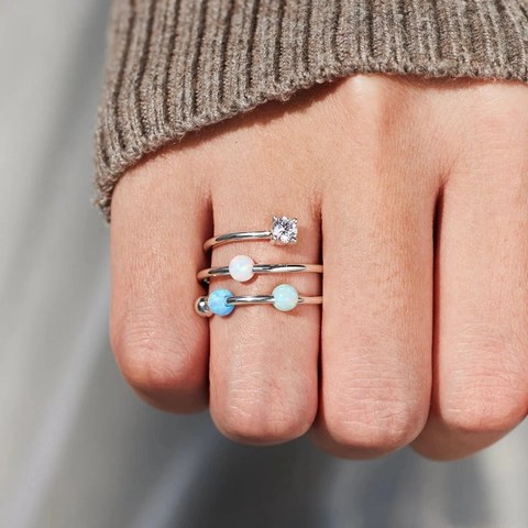 S925 Sterlingsilber Rotierender Stressabbau Ring Für Damen Dreischichtige Spirale Verstellbarer Ring Mit Künstlichem Opal Und Strass