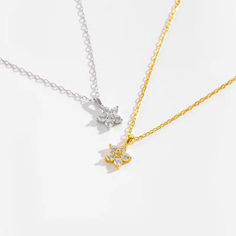 S925 Sterling Silver Flower Pendant Necklace For Women Simple Fashion Rhinestone Clavicle Chain Jewelry Gold Silver Plated