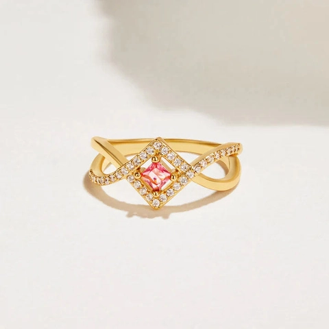 925 Sterling Silver Square Zirconia Infinity Ring For Women Gold Plated Twisted Pave Ring Simple Fashion Finger Jewelry Gift