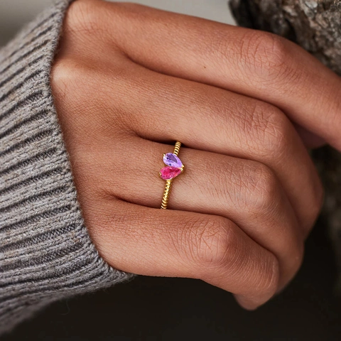 925 Sterling Zilveren Dubbele Peer Strass Hart Verstelbare Open Ring Voor Vrouwen Gedraaid Touw Geboortesteen Sieraden