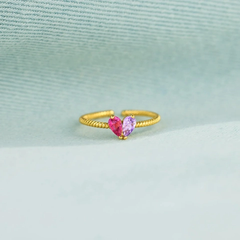 925 Sterling Zilveren Dubbele Peer Strass Hart Verstelbare Open Ring Voor Vrouwen Gedraaid Touw Geboortesteen Sieraden