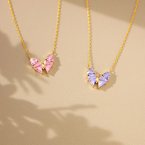 Collar de Pendiente de Mariposa de Plata de Ley 925 para Mujer Cadena de Plata S925 Circonia Rosa Púrpura Joyería de Moda Regalo