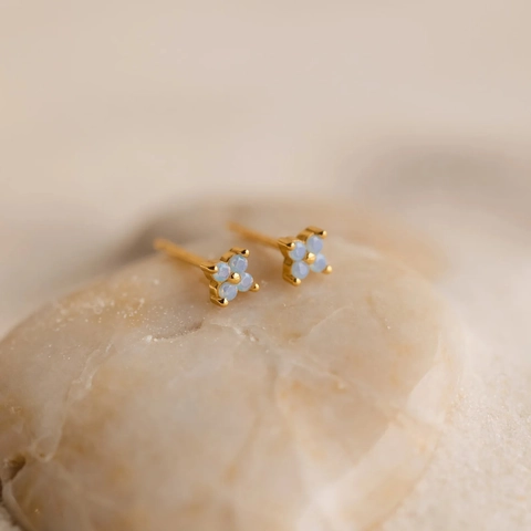 Orecchini a Bottone Mini Fiore Quadrifoglio in Argento Sterling S925 Minimalisti Con Strass Gioielli Geometrici da Donna