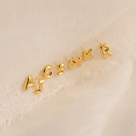 S925 Sterling Silver 26 English Alphabet Letters Stud Earrings For Women Minimalist 3D Initial Letter Gold Plated Fashion Jewelry