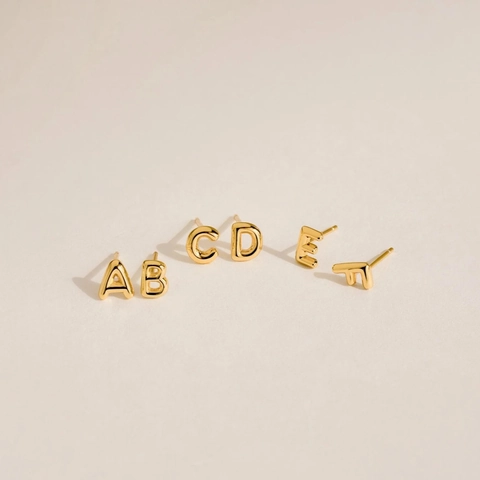 S925 Sterling Silver 26 English Alphabet Letters Stud Earrings For Women Minimalist 3D Initial Letter Gold Plated Fashion Jewelry