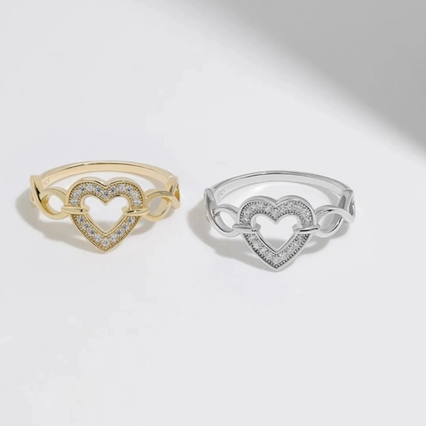 Anello Infinito a Cuore in Argento Sterling 925 per Donna Con Strass Bianchi Micro Pavé Gioielli alla Moda per Matrimonio Festa