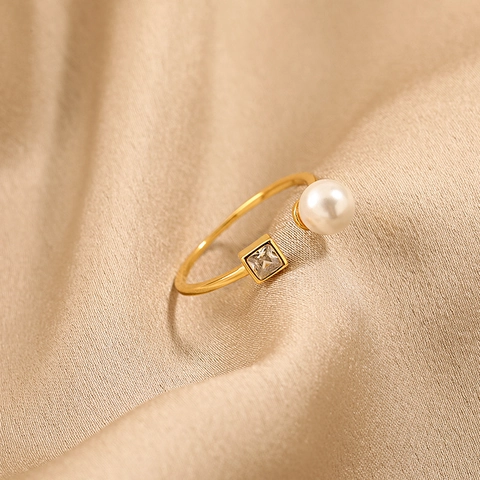 925 Sterlingsilber Verstellbarer Ring Mit Künstliche Perle Und Quadratischem Zirkon Offenes Design Minimalistischer Mode Fingerring Für Damen Schmuck