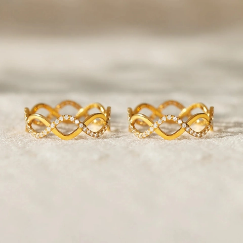 925 Sterling Silver Wave Infinity Ring For Women Gold Plated Interlocking Line Design Rhinestone Inlaid Fashion Ring Jewelry