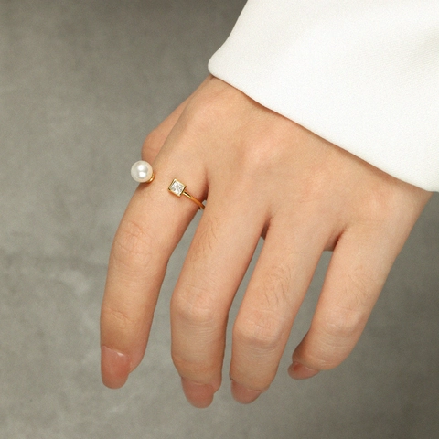 925 Sterlingsilber Verstellbarer Ring Mit Künstliche Perle Und Quadratischem Zirkon Offenes Design Minimalistischer Mode Fingerring Für Damen Schmuck