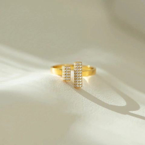 925 Sterling Zilveren Dubbele T Geometrische Verstelbare Open Ring Verguld Strass Pave Mode Sieraden Voor Vrouwen Cadeau