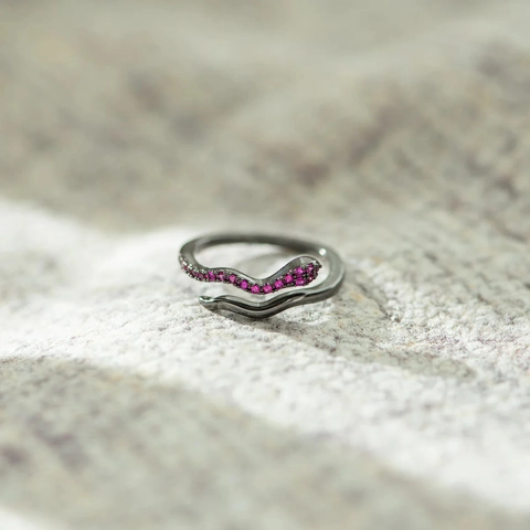Anillo Abierto de Serpiente de Plata de Ley 925 Circonia para Mujer Vintage Chapado en Oro Negro Anillo Envolvente Ajustable Joyería Gótica