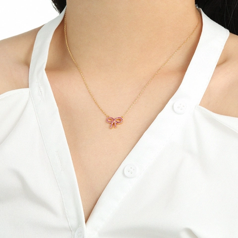 Collana con Pendente a Fiocco in Argento Sterling S925 con Strass per Donna Elegante Gioielli Minimalisti Catena di Clavicola a Fiocco Regalo
