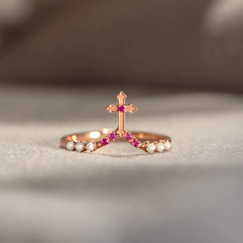 925 Sterlingsilber Kreuz V-Form Ring Für Damen Roségold Galvanisiert Strass Künstliche Perle Exquisiter Fingerschmuck Geschenk