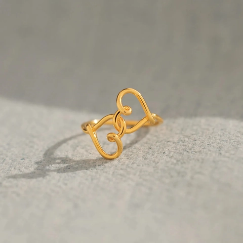 Anello in Argento Sterling 925 Doppio Cuore Intrecciato Donna Elegante Placcato Oro Gioielli Geometrici Regalo per la Madre