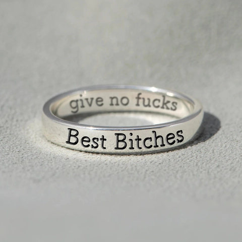 Bague Gravée Best Bitches en Argent Sterling 925 pour Femme Give No Fucks Take No Shit Bijoux de Style Punk Amitié