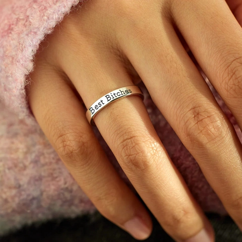 Bague Gravée Best Bitches en Argent Sterling 925 pour Femme Give No Fucks Take No Shit Bijoux de Style Punk Amitié