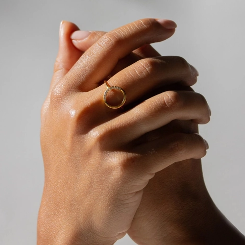 925 Sterling Zilveren Ring Voor Vrouwen Verguld Holle Cirkel Strass Mode Sieraden Minimalistisch Elegante Wijsvinger Ring