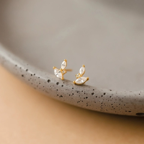 Orecchini a Bottone in Argento Sterling S925 con Zirconia Marquise per Donna Gioielli Semplici a Forma di Foglia Farfalla