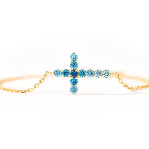 S925 Sterling Silver Gradient Zirconia Cross Bracelet For Women Gold Plated Adjustable Chain Fashion Jewelry Dainty Gift