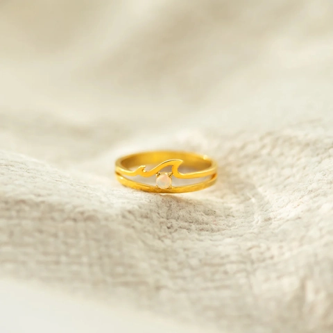 S925 Sterling Silver Double Layer Wave Mountain Ring For Women Synthetic Opal Inlaid Minimalist Commute Finger Jewelry