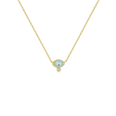 925 Sterling Silver Evil Eye Teardrop Pendant Necklace Light Blue Rhinestone Marquise Cut Clavicle Chain For Women Jewelry