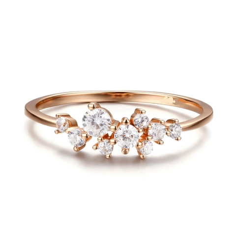 S925 Sterling Silver Rose Gold Plated Cluster Zirconia Ring For Women Minimalist Fashion Geometric Shiny Finger Ring Jewelry