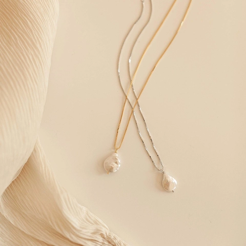 Collana Con Pendente Perla Barocca Acqua Dolce Argento Sterling 925 Catena Clavicola Minimalista Stile Ins Donna